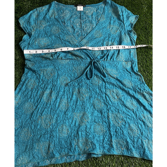 ING Fairy Y2k Asymmetrical Babydoll Blue With Gold Thread Pattern Large - Picture 4 of 7